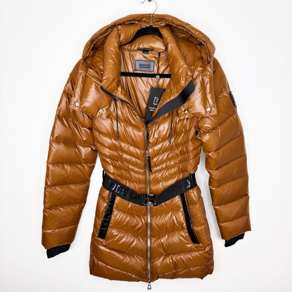 NWT Rudsak Malaya Dark Caramel Regular Length Lightweight Belted Puffer Jacket S - Picture 16 of 16